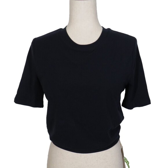 OGL Soft Stretchy Wool Blend Short Sleeve Banded Hem Brami Top Navy Size Small - Picture 2 of 11